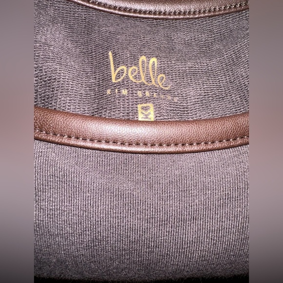Belle by Kim Gravel XXS Top French Terry Faux Leather Trim Java Brown NEW - Picture 2 of 7